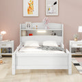 Wood Twin Size Platform Bed With Built In Led Light, Storage Headboard And Guardrail, White Box Spring Not Required Twin White Wood Bedroom Bed Frame Solid Wood Mdf