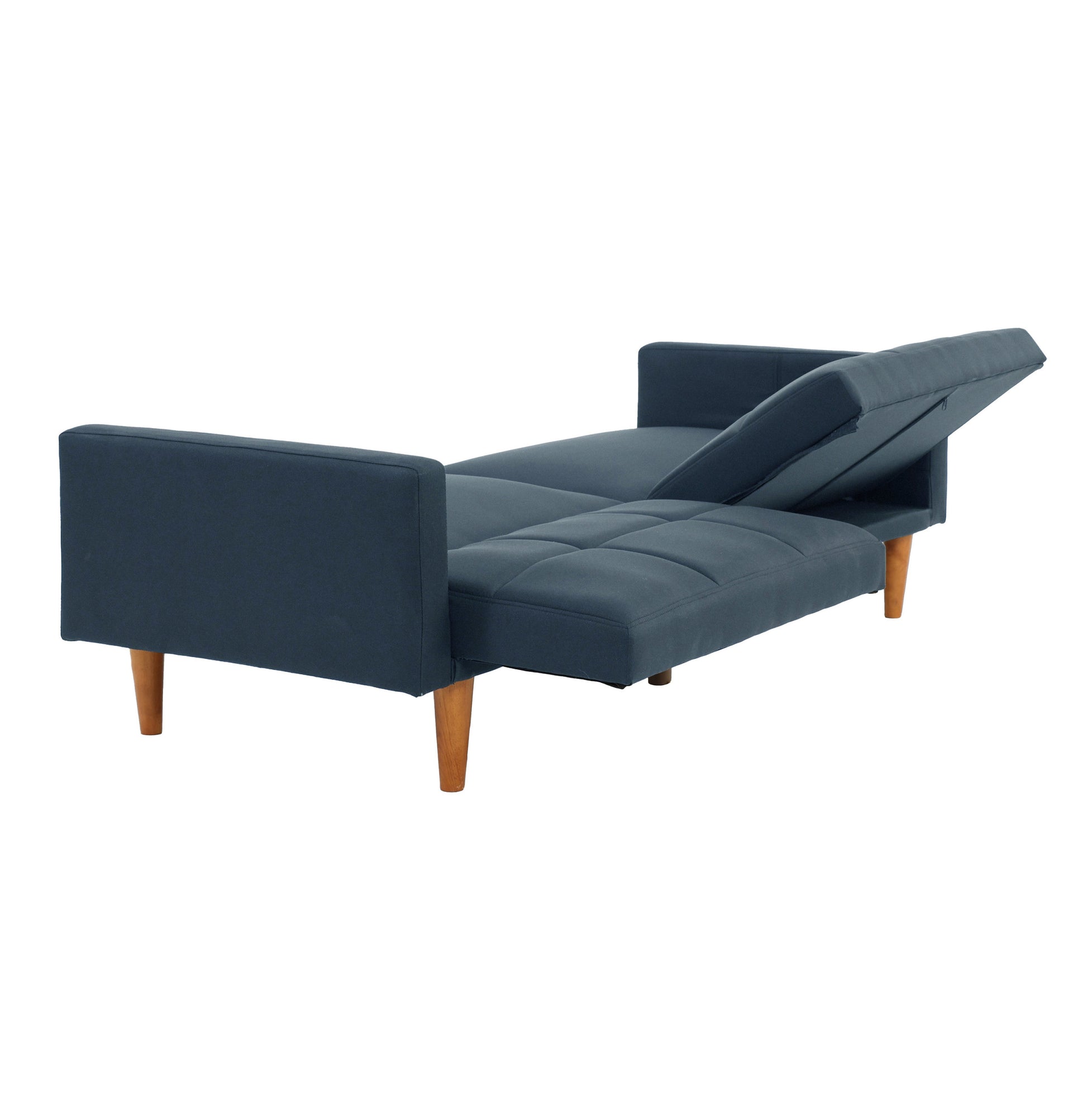 Adjustable Sofa In Black Faux Leather Navy Fabric