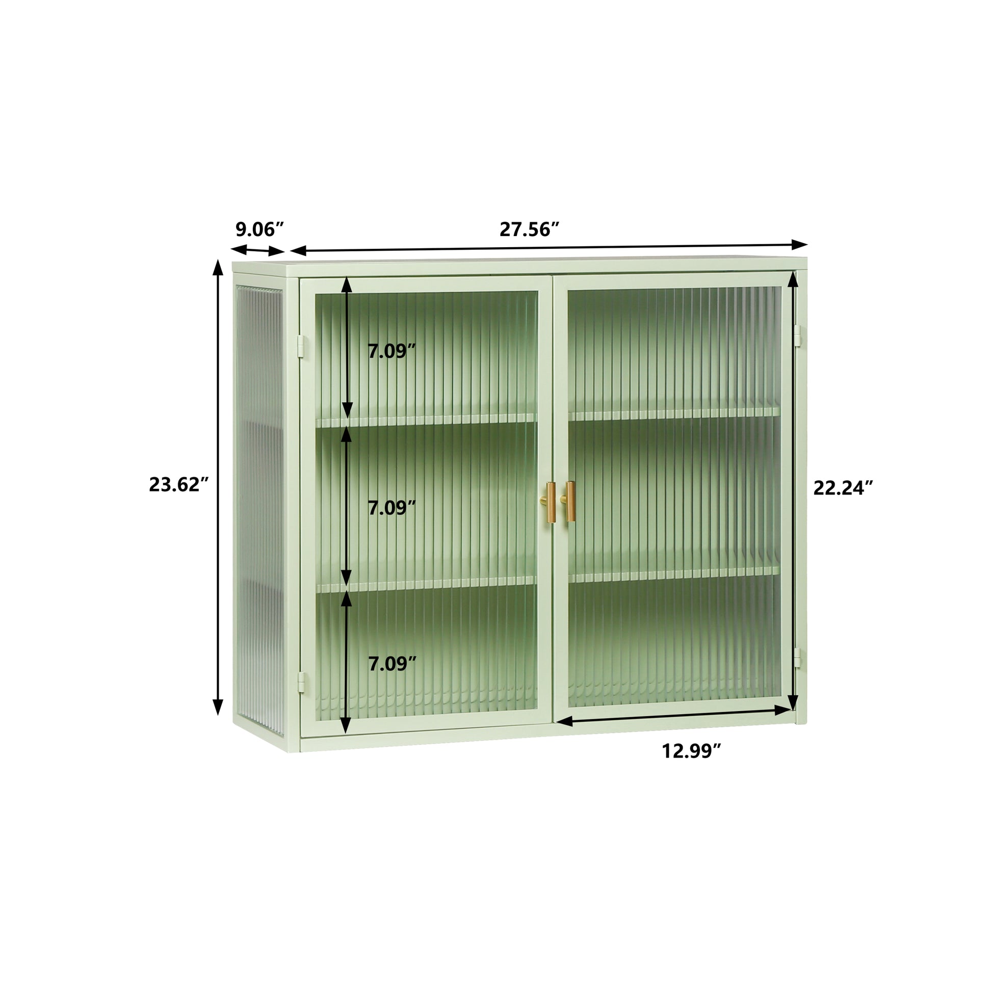 27.56"Glass Doors Modern Two Door Wall Cabinet With Featuring Three Tier Storage For Entryway Living Room Bathroom Dining Room,Mint Green Mint Green Metal