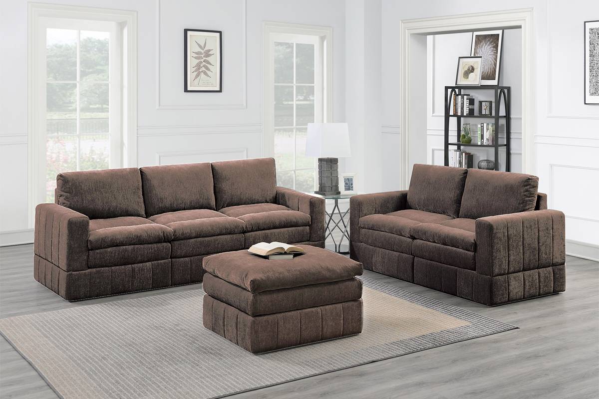 Contemporary 6Pc Set Modular Sectional Set 4X One Arm Chair Wedge 1X Armless Chairs 1X Ottoman Mink Morgan Fabric Plush Living Room Furniture Brown Mix Suede Wood Primary Living Space Cushion Back Contemporary,Modern Modular Fabric 6 Seat