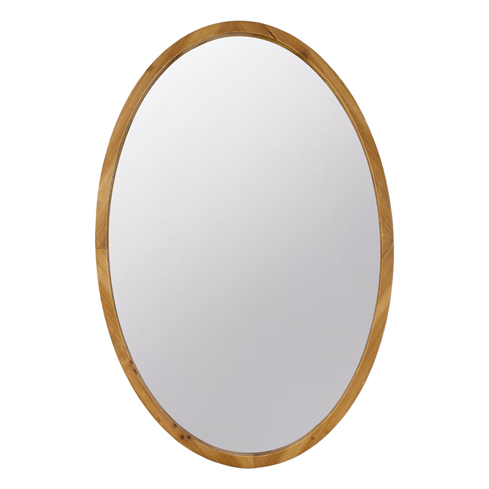 24" X 36" Oval Wall Mirror With Wood Frame, Farmhouse Wood Mirror For Bathroom Entryway Console Lean Against Wall Brown Wood Glass