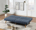 Adjustable Sofa In Black Faux Leather Navy Fabric