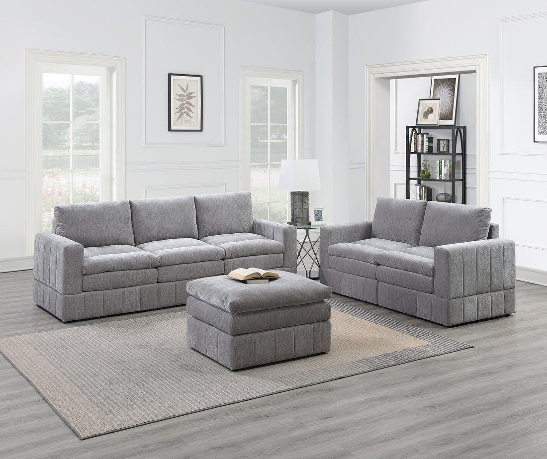 Contemporary 6Pc Set Modular Sectional Set 4X One Arm Chair Wedge 1X Armless Chair 1X Ottoman Granite Color Morgan Fabric Plush Living Room Furniture Grey Suede Wood Primary Living Space Cushion Back Contemporary,Modern Modular Fabric 6 Seat