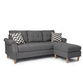 Sectional Sofa In Black Faux Leather Blue Grey Fabric