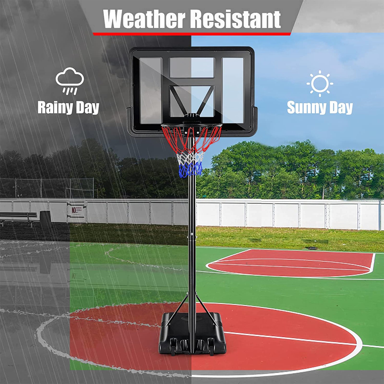 Portable Basketball Hoop Outdoor, 4.25Ft 10Ft Height Adjustable Basketball Goal, Shatterproof Backboard, Built In Wheels, Basketball Stand Black Metal