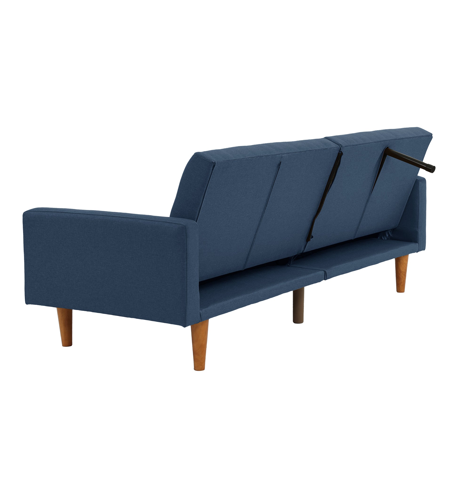 Adjustable Sofa In Black Faux Leather Navy Fabric