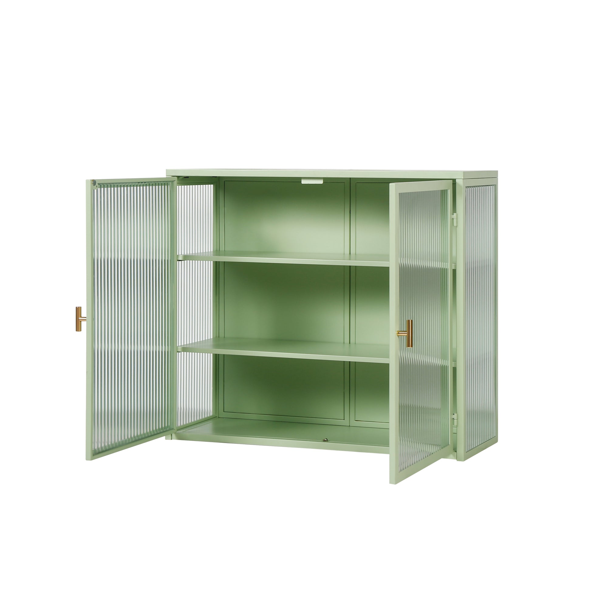 27.56"Glass Doors Modern Two Door Wall Cabinet With Featuring Three Tier Storage For Entryway Living Room Bathroom Dining Room,Mint Green Mint Green Metal