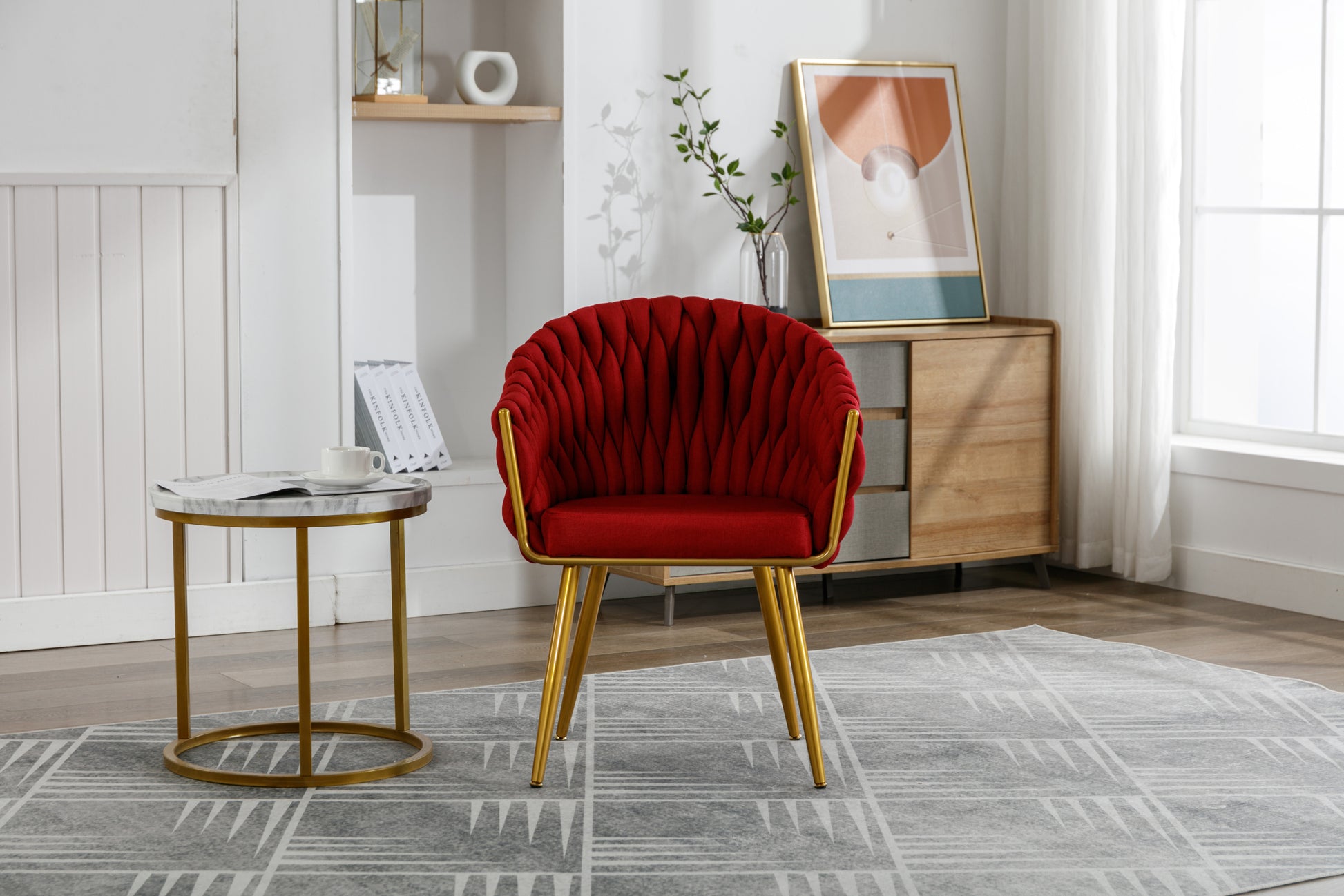 Handwoven Modern Chairs, Casual Chairs, Universal Foot Nails, Metal Chair Legs With Pillows Red Red Primary Living Space Linen