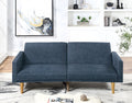 Adjustable Sofa In Black Faux Leather Navy Fabric