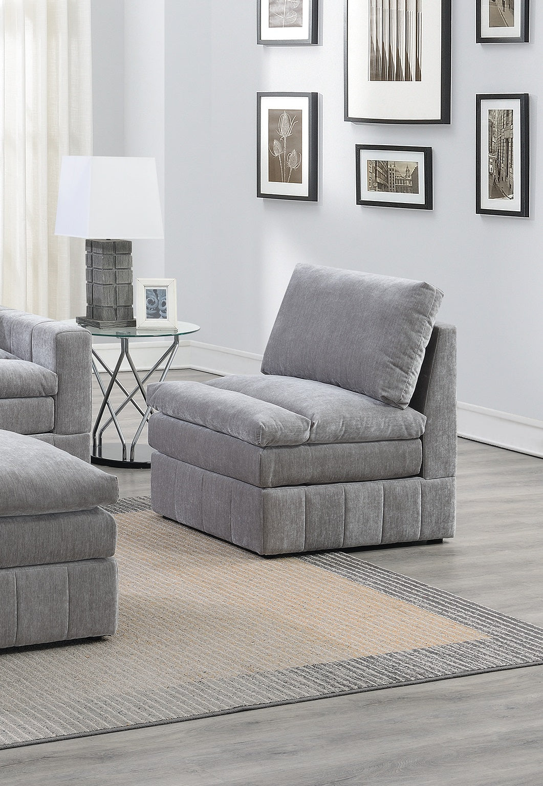 Contemporary 5Pc Set Modular Sectional Set 2X One Arm Chair Wedge 2X Armless Chair 1X Ottoman Granite Color Morgan Fabric Plush Living Room Furniture Grey Suede Wood Primary Living Space Cushion Back Contemporary,Modern Modular Fabric 5 Seat