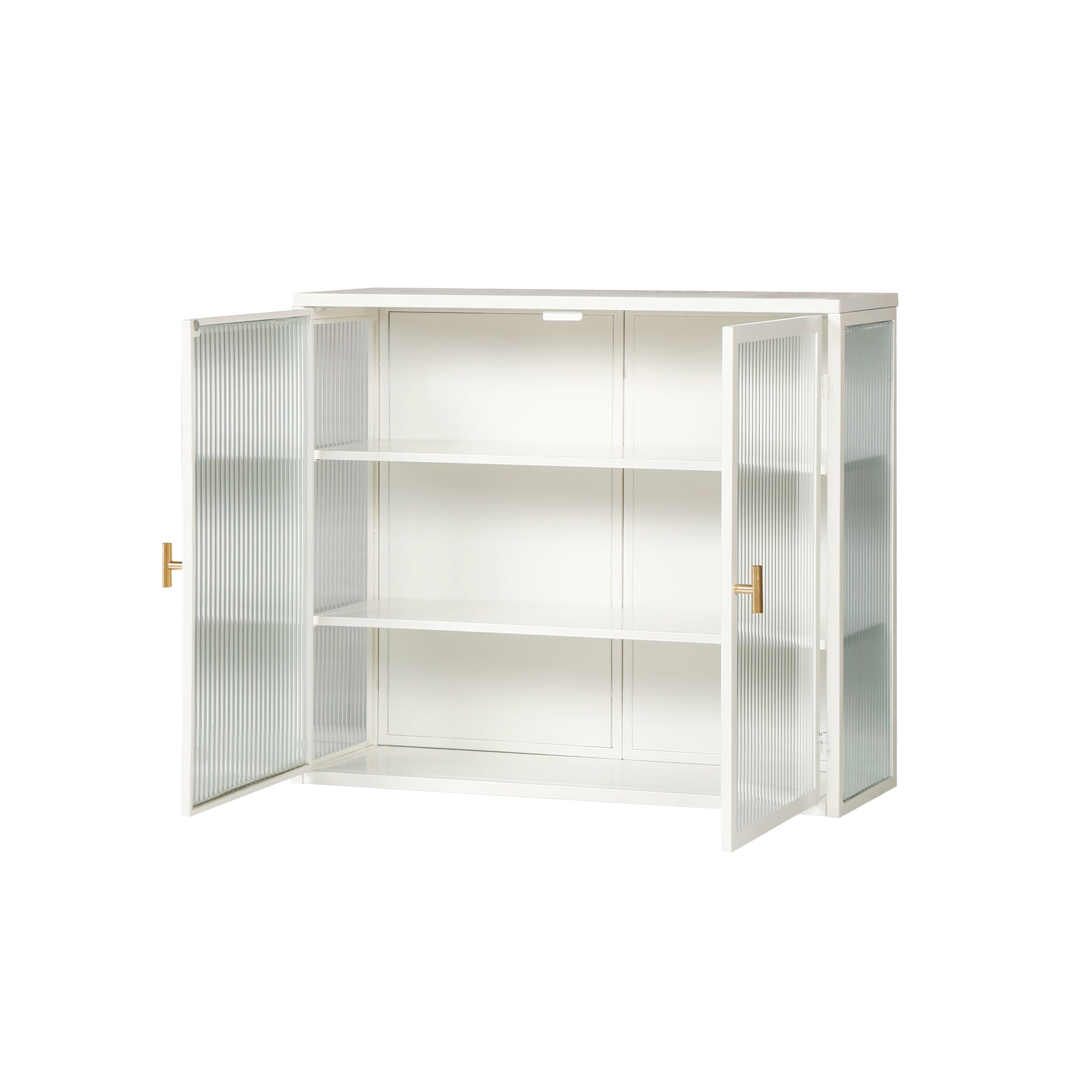 27.56"Glass Doors Modern Two Door Wall Cabinet With Featuring Three Tier Storage For Entryway Living Room Bathroom Dining Room,White White Metal