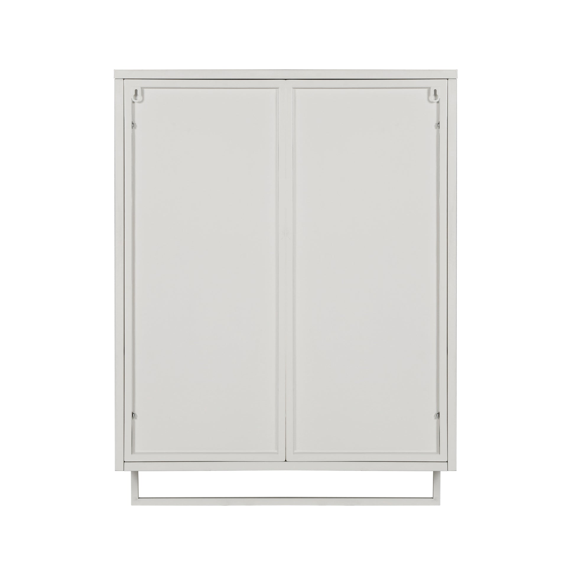 23.62"Glass Doors Modern Two Door Wall Cabinet With Featuring Two Tier Enclosed Storage, An Open Shelf, And Towel Rack, For Entryway Living Room Bathroom Dining Room White Metal