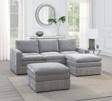 Contemporary 5Pc Set Modular Sectional Set 2X One Arm Chair Wedge 1X Armless Chair 2X Ottoman Granite Color Morgan Fabric Plush Living Room Furniture Grey Suede Wood Primary Living Space Cushion Back Contemporary,Modern Modular Fabric 5 Seat