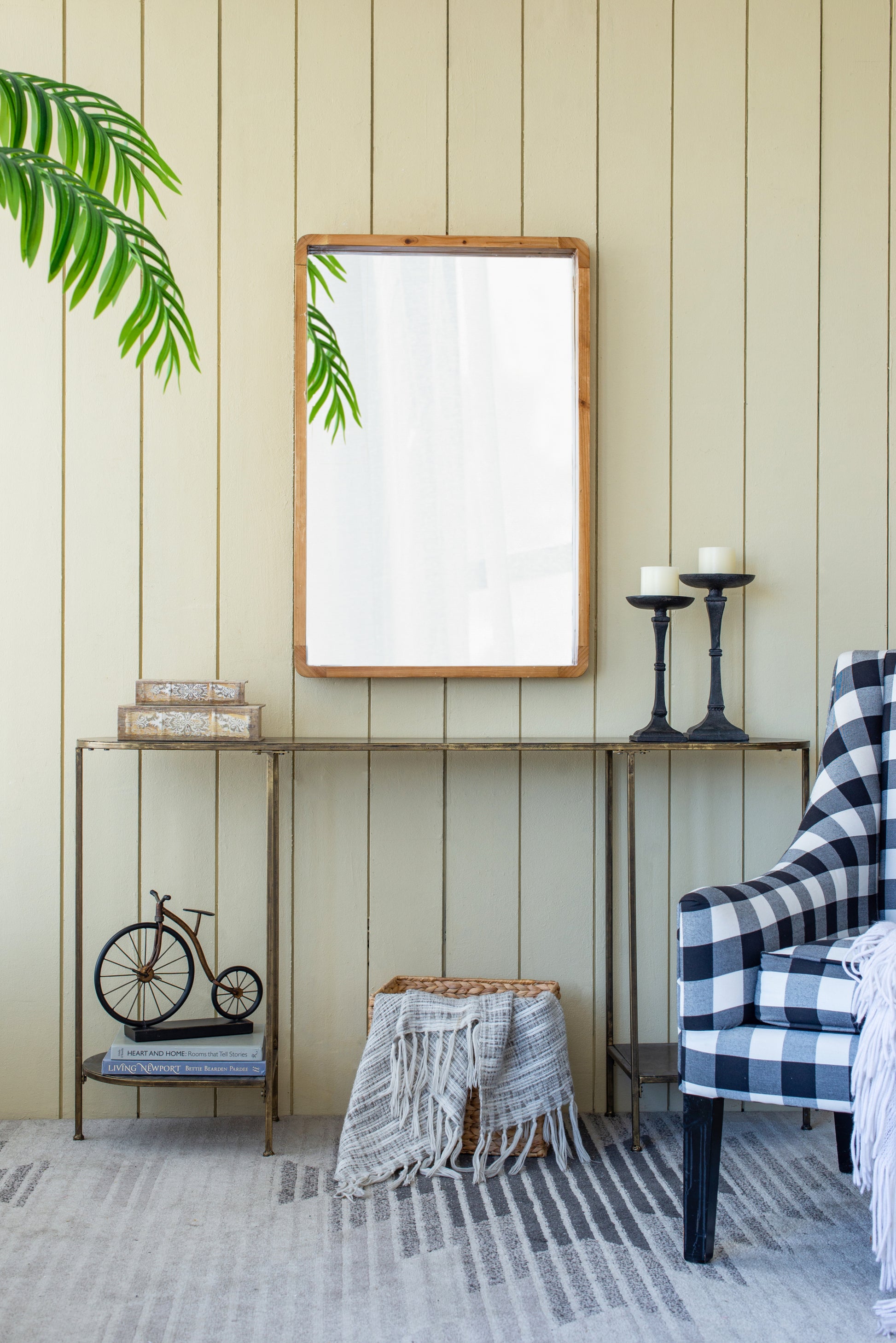 24"X36" Rectangle Wood Mirror, Farmhouse Wall Decor For Living Room Bedroom Entryway Brown Wood Glass