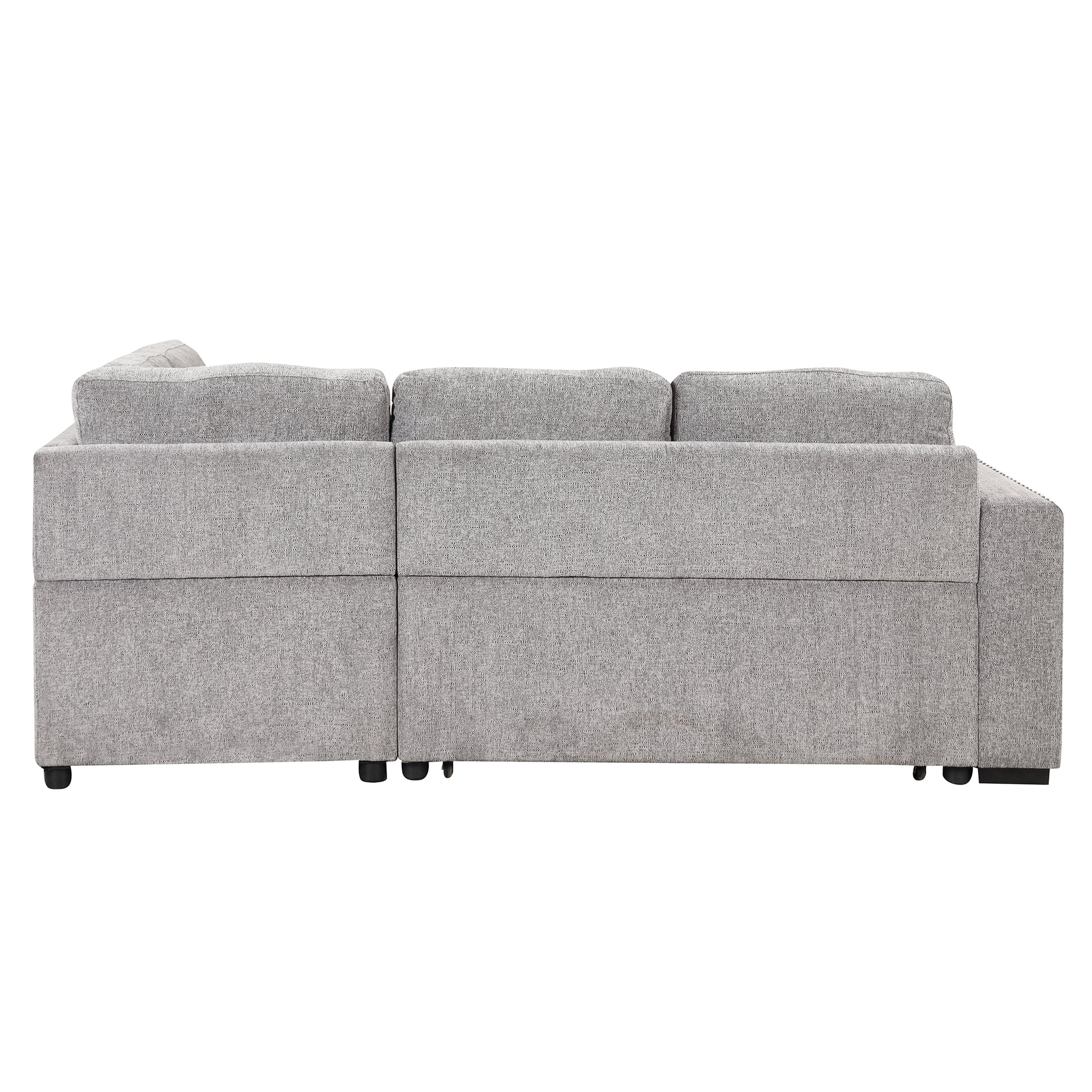 83.8" Sectional Pull Out Sofa Bed L Shaped Corner Sofa Couch With Storage Chaise, Usb Ports, Power Sockets, Cup Holder For Living Room, Bedroom, Study, Light Gray Light Grey Foam Chenille