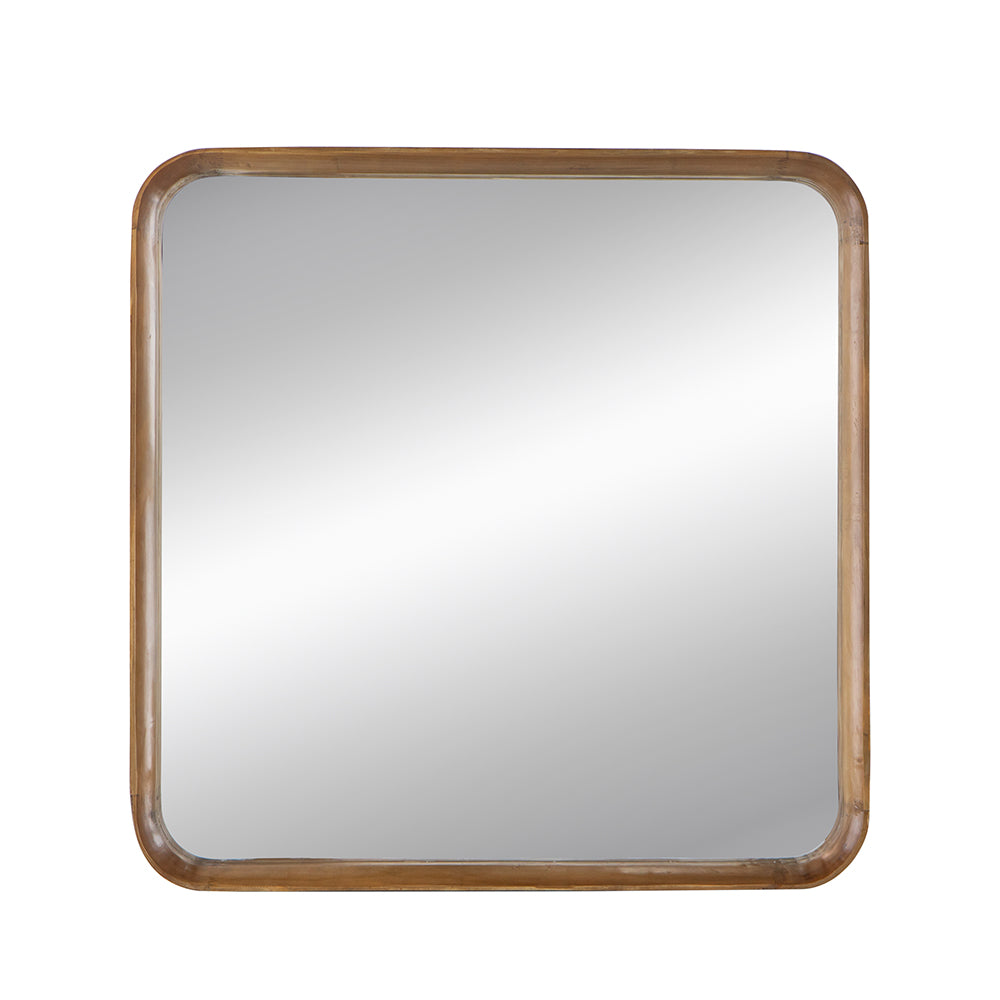 32"X32" Square Mirror With Wood Frame, Wall Mirror For Living Room Bathroom Entryway Brown Wood Glass