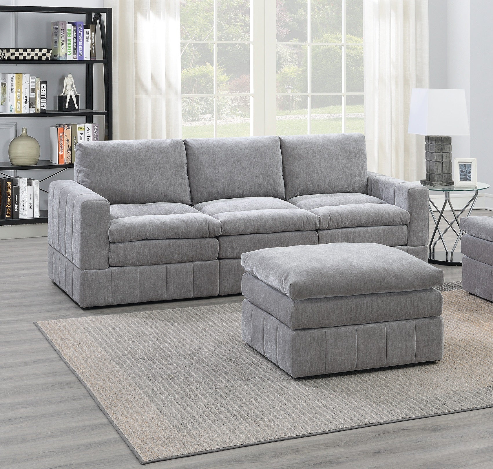 Contemporary 5Pc Set Modular Sectional Set 2X One Arm Chair Wedge 2X Armless Chair 1X Ottoman Granite Color Morgan Fabric Plush Living Room Furniture Grey Suede Wood Primary Living Space Cushion Back Contemporary,Modern Modular Fabric 5 Seat