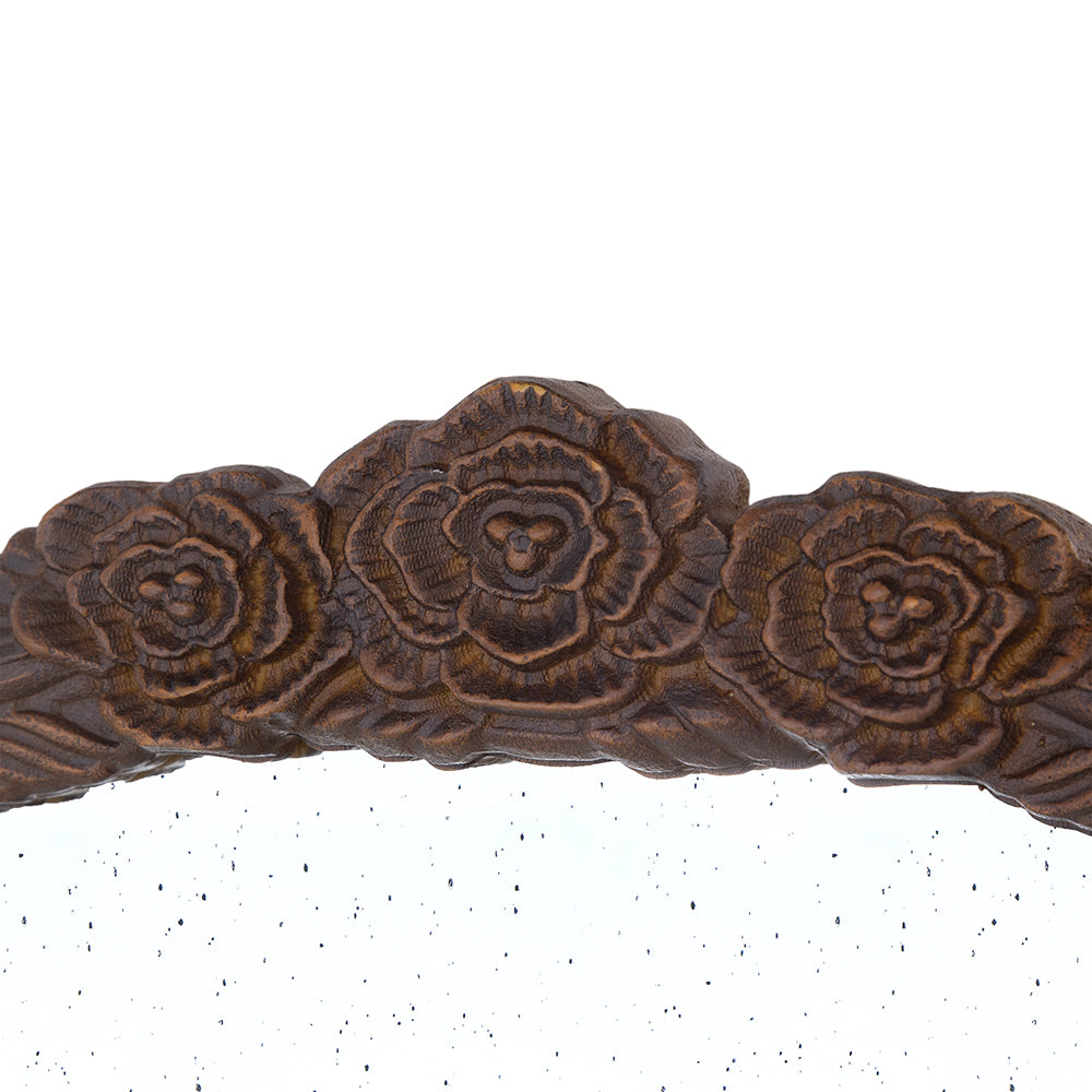 30"X30" Round Hand Carved Rose Antique Mirror Frame, Wall Mirror For Live Space, Bathroom, Entryway Wall D Cor Brown Brown Mdf Glass