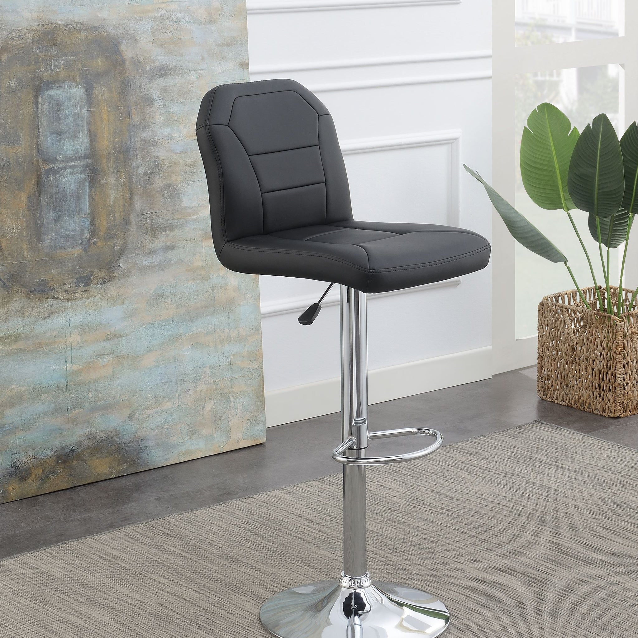 Bar Stool In Black Faux Leather Black Faux Leather