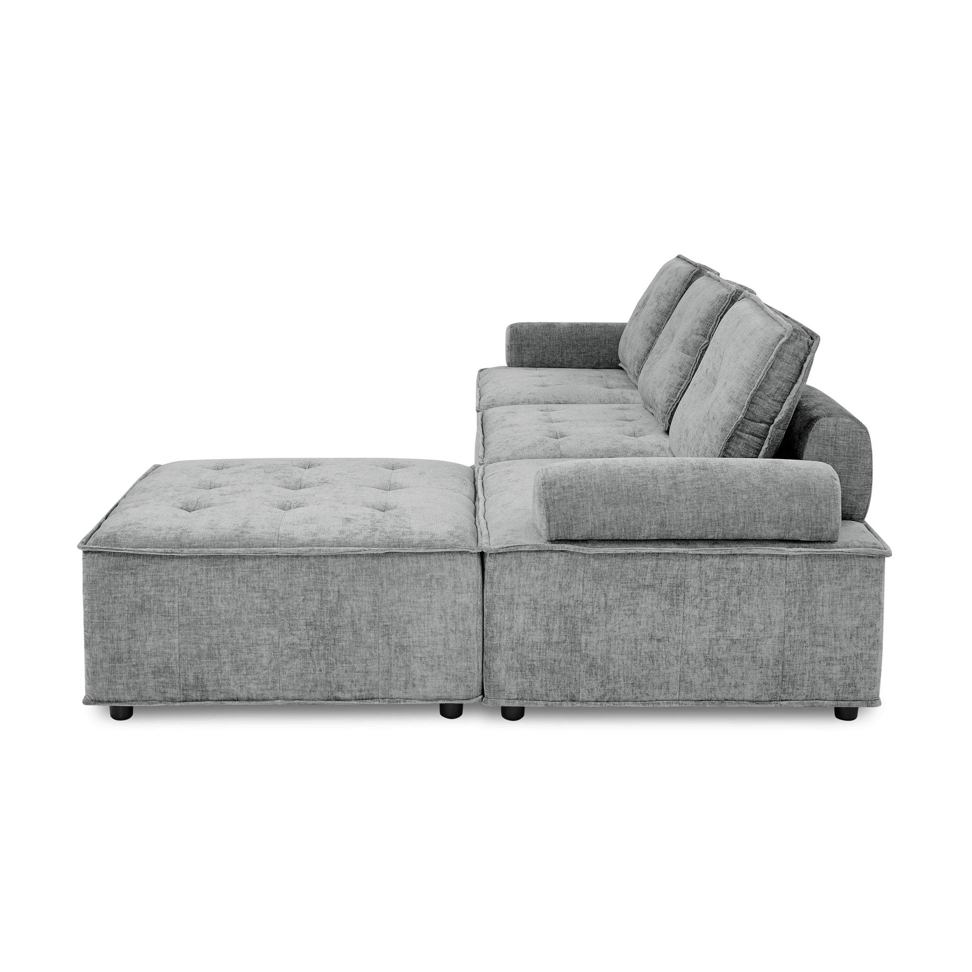 L Shape Modular Sectional Sofa, Diy Combination, Chenille Grey Chenille Wood Tight Back Eucalyptus Square Arms Foam Chenille 4 Seat