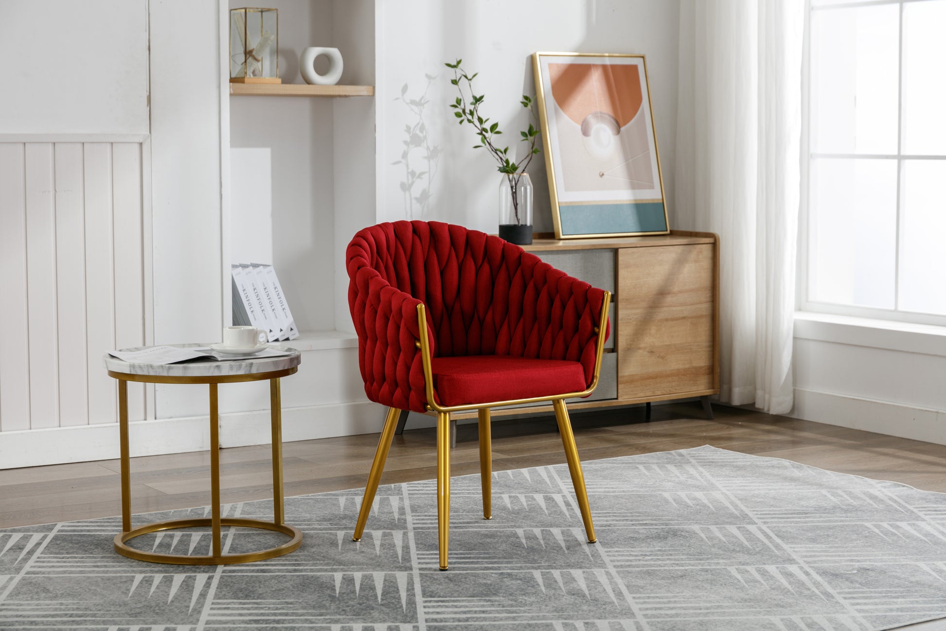 Handwoven Modern Chairs, Casual Chairs, Universal Foot Nails, Metal Chair Legs With Pillows Red Red Primary Living Space Linen