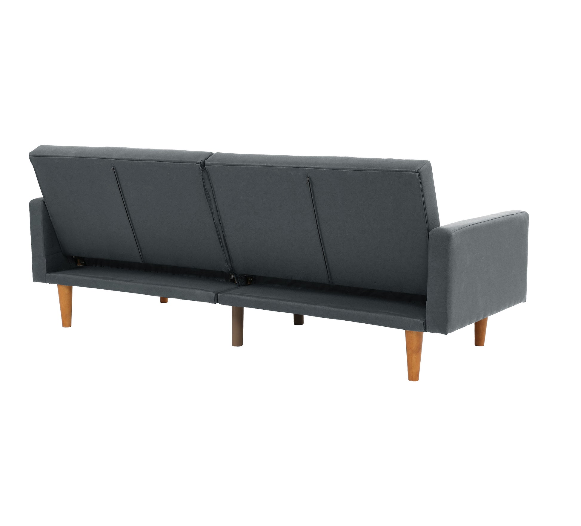 Adjustable Sofa In Black Faux Leather Gray Fabric