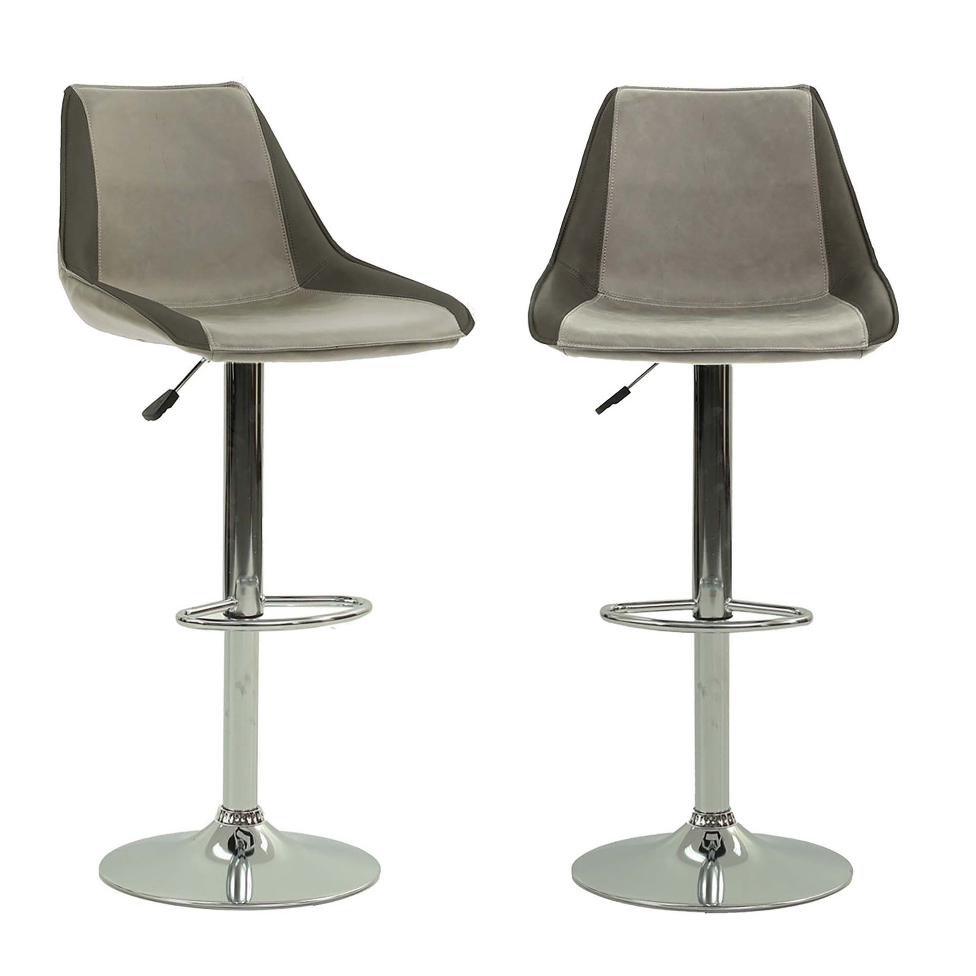 Bar Stool In Black Faux Leather Light Gray Faux Leather