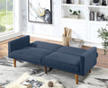 Adjustable Sofa In Black Faux Leather Navy Fabric