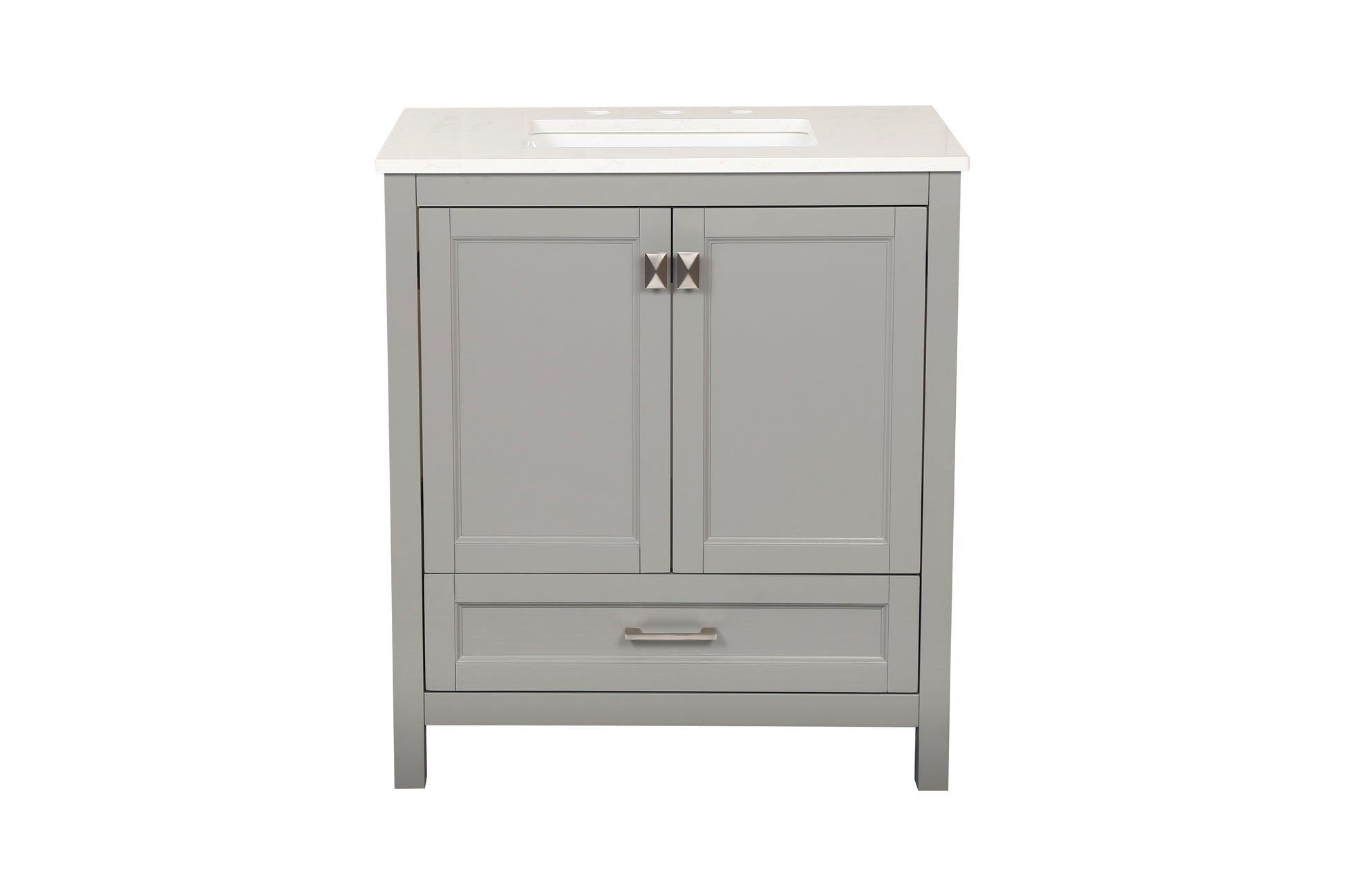 30 Inch Freestanding Bathroom Vanity With Sink, Carrara Engineered Marble Vanity Top With Undermounted Rectangular Ceramic Sink, Large Storage Soft Close Door, Grey 24V03 30Gr Grey Wood Solid Wood