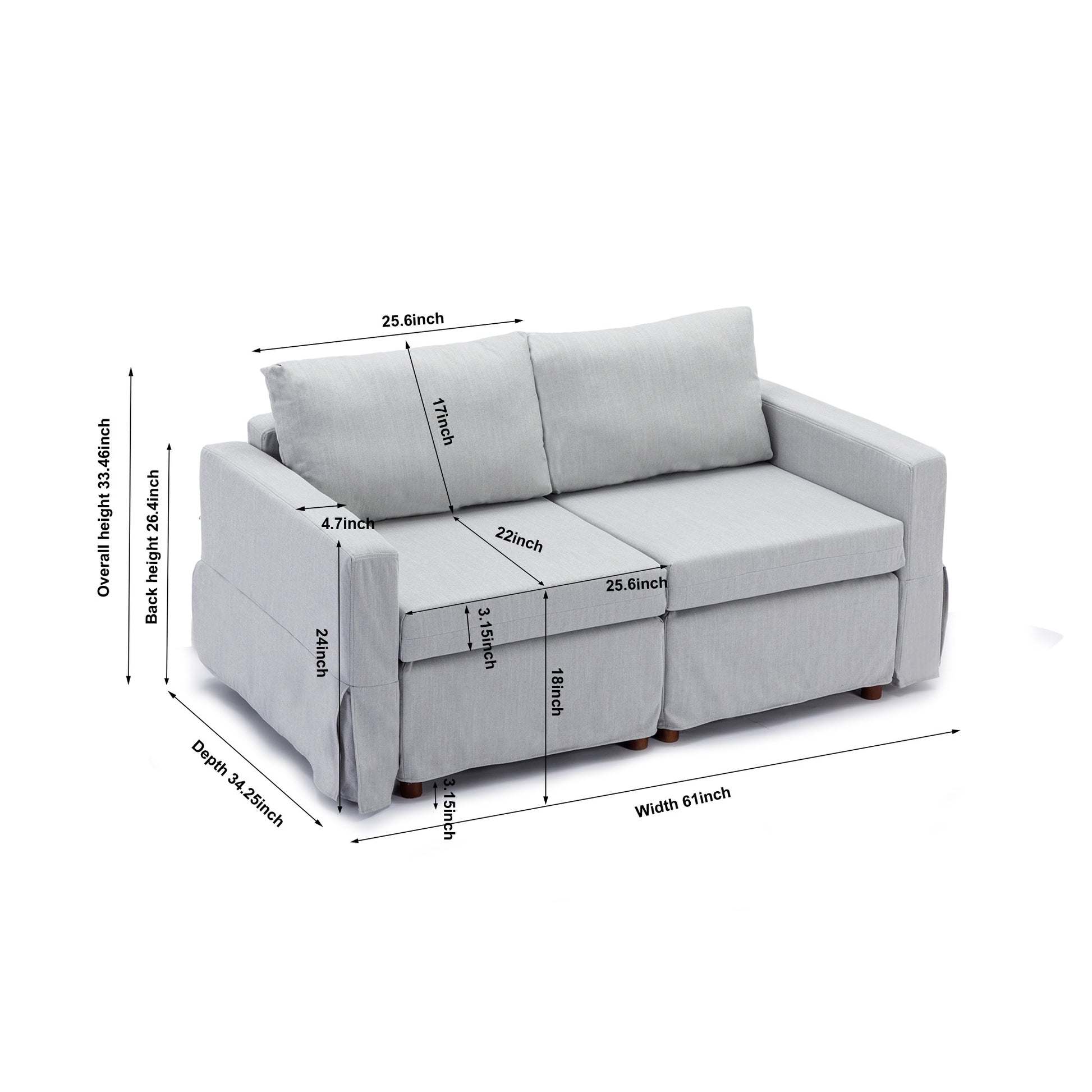 2 Seat Module Sectional Sofa Couch With 2 Ottoman,Seat Cushion And Back Cushion Removable And Washable,Light Grey Light Grey Wood Primary Living Space Soft Modern Rubberwood Foam Linen 2 Seat