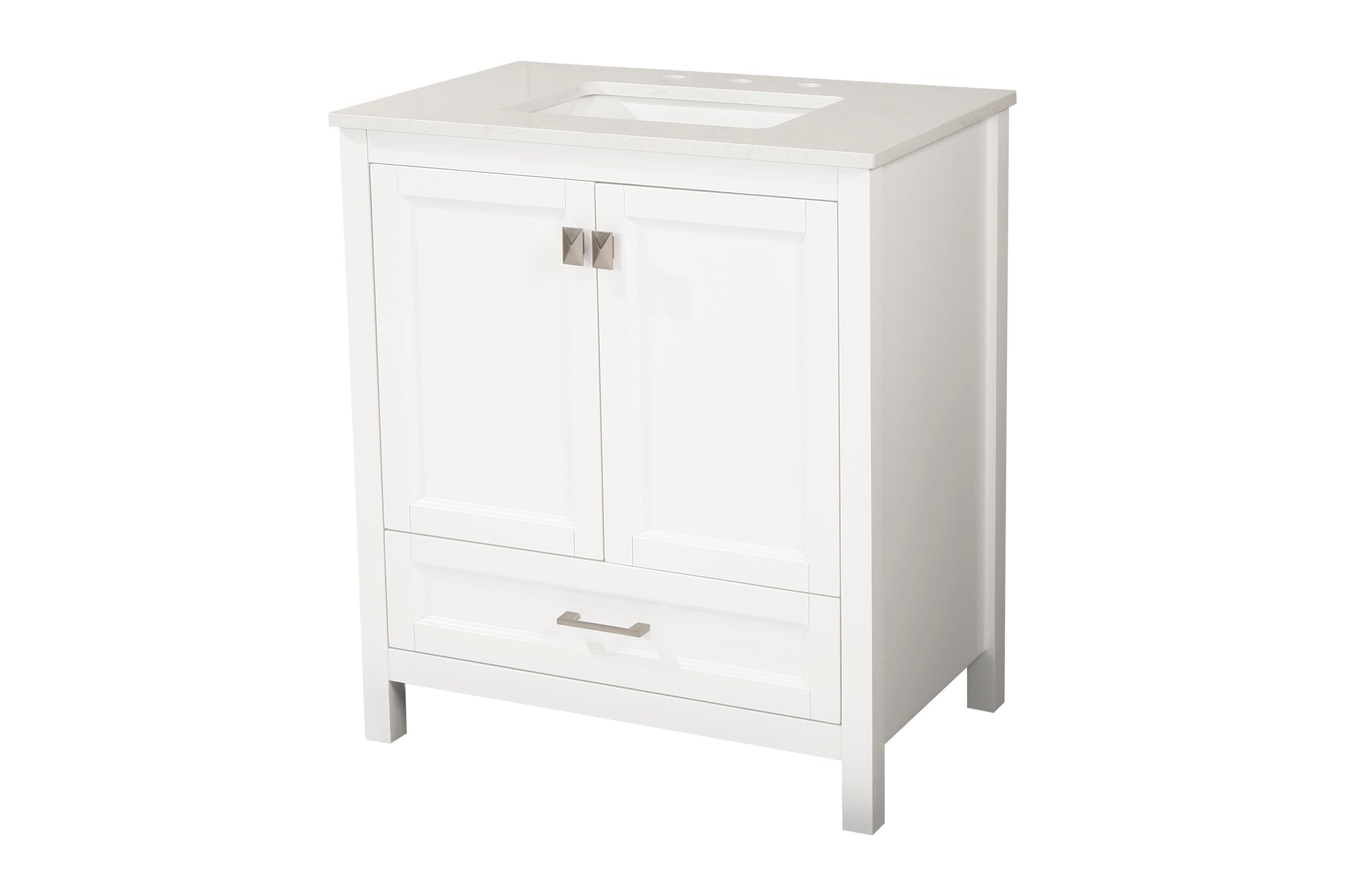 30 Inch Freestanding Bathroom Vanity With Sink, Carrara Engineered Marble Vanity Top With Undermounted Rectangular Ceramic Sink, Large Storage Soft Close Door, White 24V03 30Wh White Wood Solid Wood
