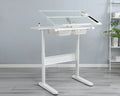 hand crank adjustable drafting table drawing desk with white-tempered glass+sheet metal+plastic