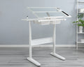 Hand Crank Adjustable Drafting Table Drawing Desk With 2 Metal Drawers White With Stool White Tempered Glass Sheet Metal Plastic