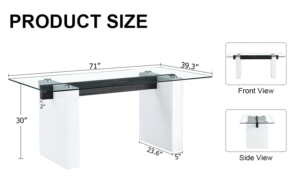 Large Modern Simple Rectangular Glass Table, Which Can Accommodate 6 8 People, Equipped With 0.4 Inch Tempered Glass Table Top And Large Mdf Table Legs, Used For Kitchen, Dining Room, Living