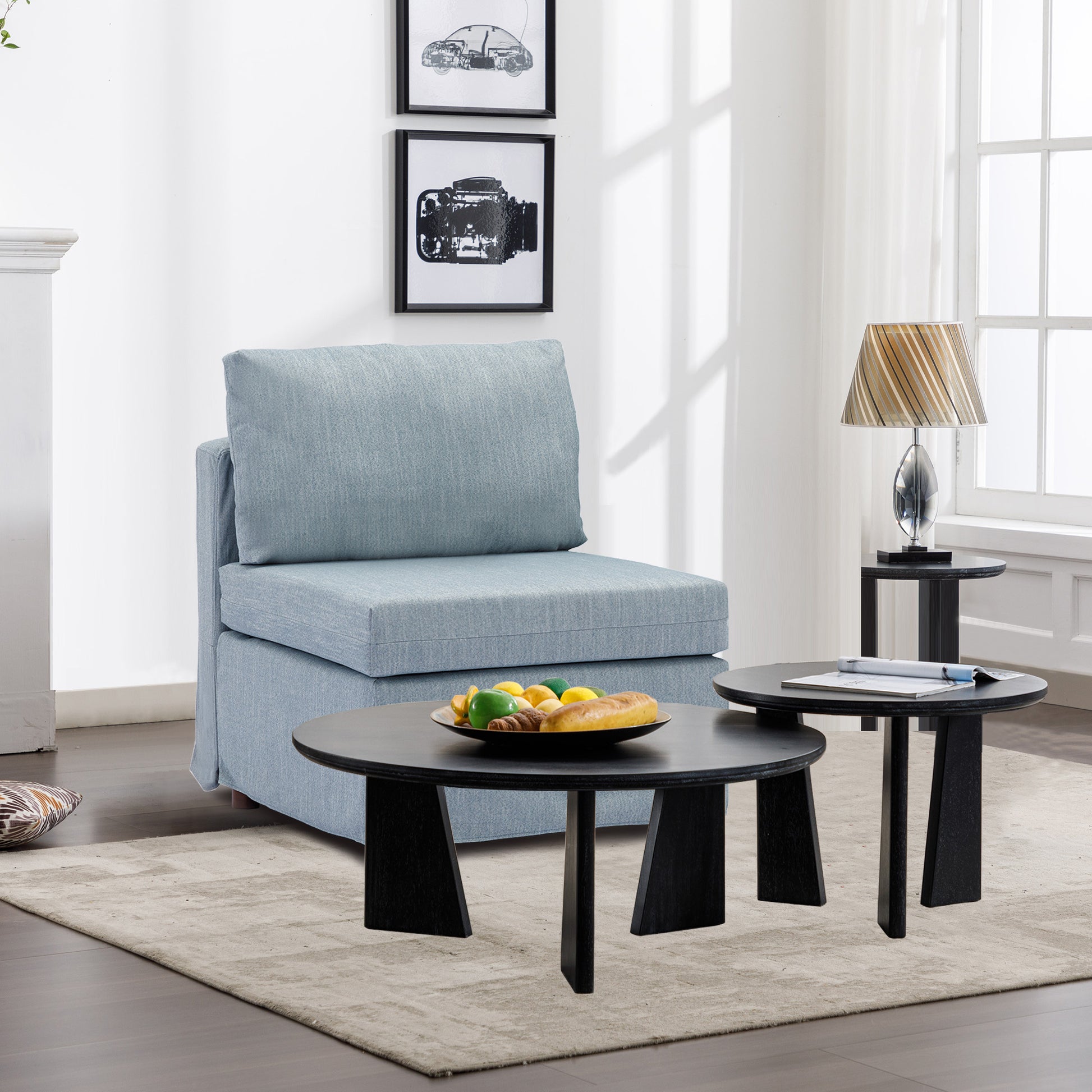 Modern Fabric Linen Middle Module For Modular Sofa Sectional Sofa Couch Accent Armless Chair, Cushion Covers Removable And Washable,Light Blue Light Blue Wood Medium Soft Cushion Back Modern Rubberwood Armless Foam Linen 1 Seat