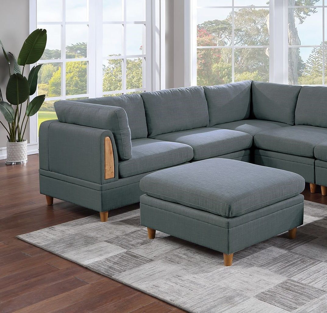 Living Room Furniture 8Pc Sectional Sofa Set Steel Dorris Fabric Couch 3X Wedges 3X Armless Chair And 2X Ottomans Steel Gray Primary Living Space Cushion Back Contemporary,Modern Modular Fabric 8 Seat