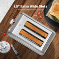 2 Slice Toaster With 1.5 Inch Wide Slot, 5 Browning Setting And 3 Function: Bagel, Defrost & Cancel, Retro Stainless Steel Style, Toast Bread Machine With Removable Crumb Tray, Silver Silver Stainless Steel