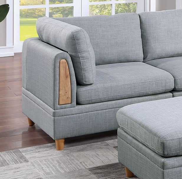 Living Room Furniture 6Pc Modular Sofa Set Light Grey Dorris Fabric Couch 2X Corner Wedges 2X Armless Chair And 2X Ottomans Light Grey Primary Living Space Cushion Back Contemporary,Modern Modular Fabric 6 Seat