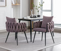 Pure Purple Modern Velvet Dining Chairs Set Of 2 Hand Weaving Accent Chairs Living Room Chairs Upholstered Side Chair With Black Metal Legs For Dining Room Kitchen Vanity Living Room Purple Velvet