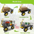 Steel Garden Cart, Heavy Duty 1400 Lbs Capacity, With Removable Mesh Sides To Convert Into Flatbed, Utility Metal Wagon With 2 In 1 Handle And 16 In Tires, Perfect For Garden, Farm, Yard Black Metal