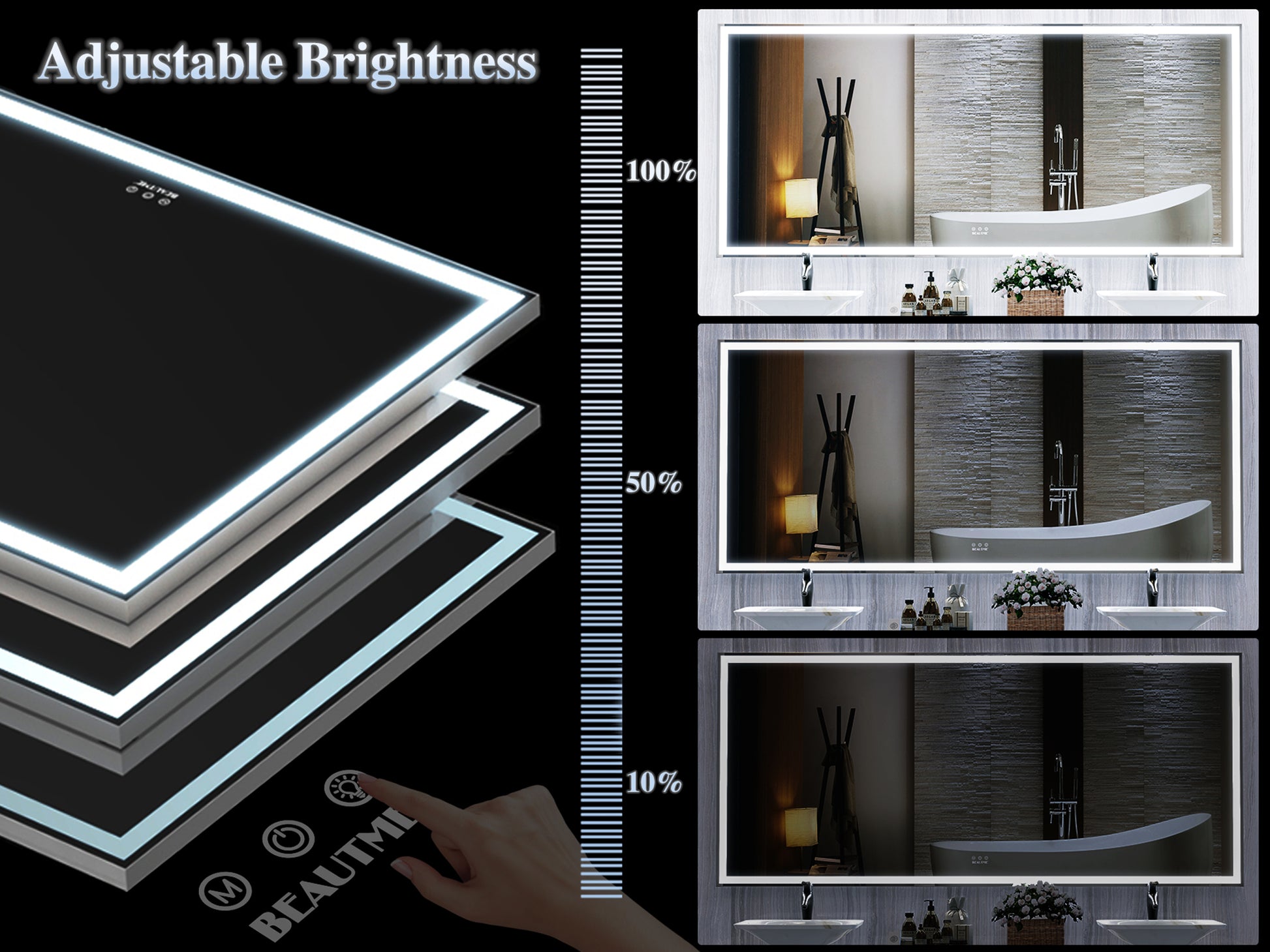 72X32 Inch Oversized Led Bathroom Mirror Wall Mounted Mirror With 3 Color Modes Aluminum Frame Wall Mirror Large Full Length Mirror With Lights Lighted Full Body Mirror For Bedroom Living Room, Silver Silver Aluminium