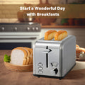 2 Slice Toaster With 1.5 Inch Wide Slot, 5 Browning Setting And 3 Function: Bagel, Defrost & Cancel, Retro Stainless Steel Style, Toast Bread Machine With Removable Crumb Tray, Silver Silver Stainless Steel