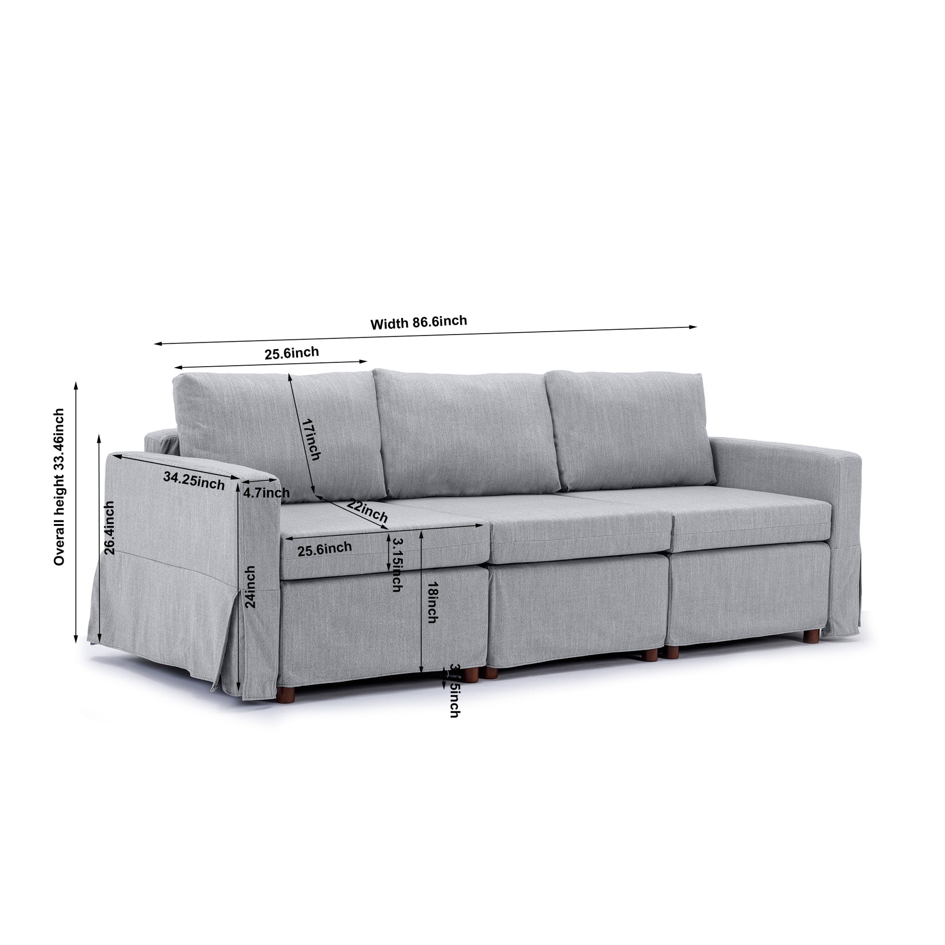 3 Seat Module Sectional Sofa Couch With 2 Ottoman,Seat Cushion And Back Cushion Removable And Washable,Light Grey Light Grey Wood Primary Living Space Soft Modern Rubberwood Foam Linen 3 Seat