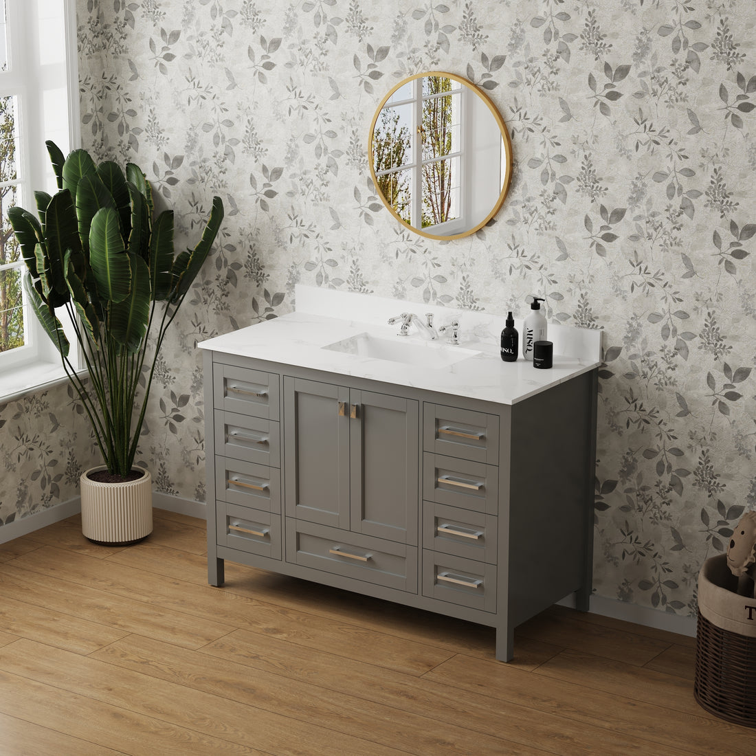 Vanity Sink Combo Featuring A Marble Countertop, Bathroom Sink Cabinet, And Home Decor Bathroom Vanities Fully Assembled Grey 48 Inch Vanity With Sink 23V03 48Gr Gray Wood Solid Wood