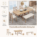 Farmhouse 82Inch 6 Piece Extendable Dining Table With Footrest, 4 Upholstered Dining Chairs And Dining Bench, Two 11