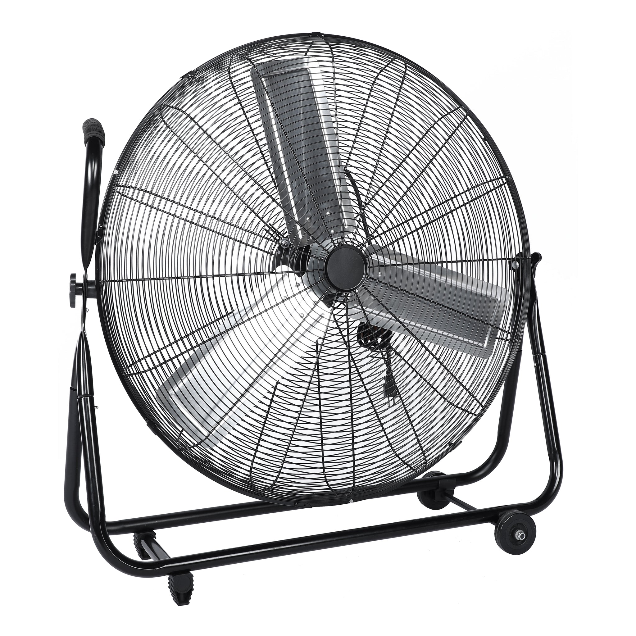 Dynamic 30 Inch Floor Fan With Roll Booster Industrial Grade Airflow, 360 Degree Adjustable Tilt, And Portable Design For Rapid Cooling And Flexible Air Circulation Black Metal