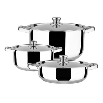 Advanced Aluminum 6 Piece Cookware Set 2.0Mm Pressed Aluminum Construction With Titanium Coating Induction Bottom, Tempered Glass Lid, Stylish Metallic Exterior Silver Aluminium