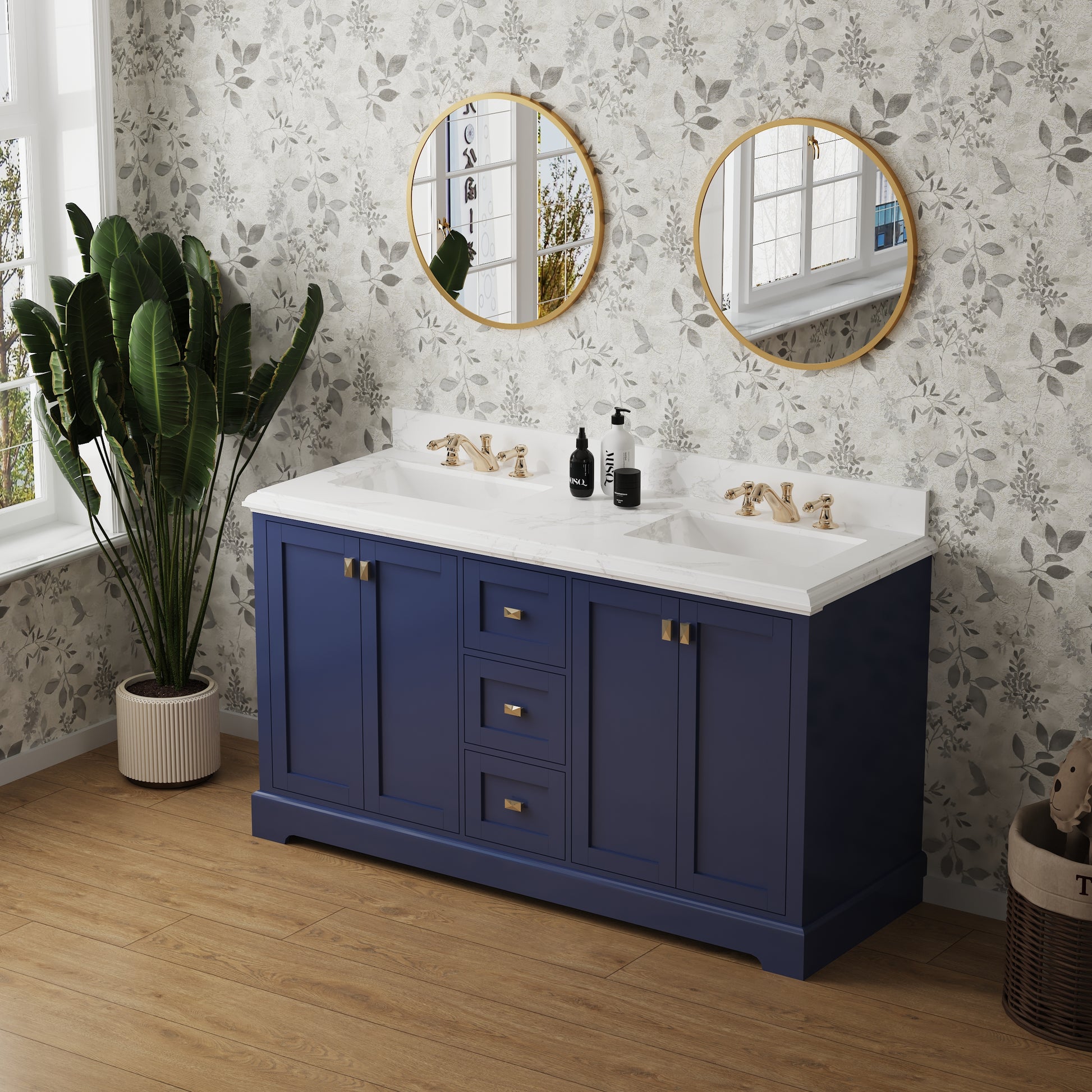 Vanity Sink Combo Featuring A Marble Countertop, Bathroom Sink Cabinet, And Home Decor Bathroom Vanities Fully Assembled Blue 60 Inch Vanity With Sink 23V02 60Nb Navy Blue Wood Solid Wood