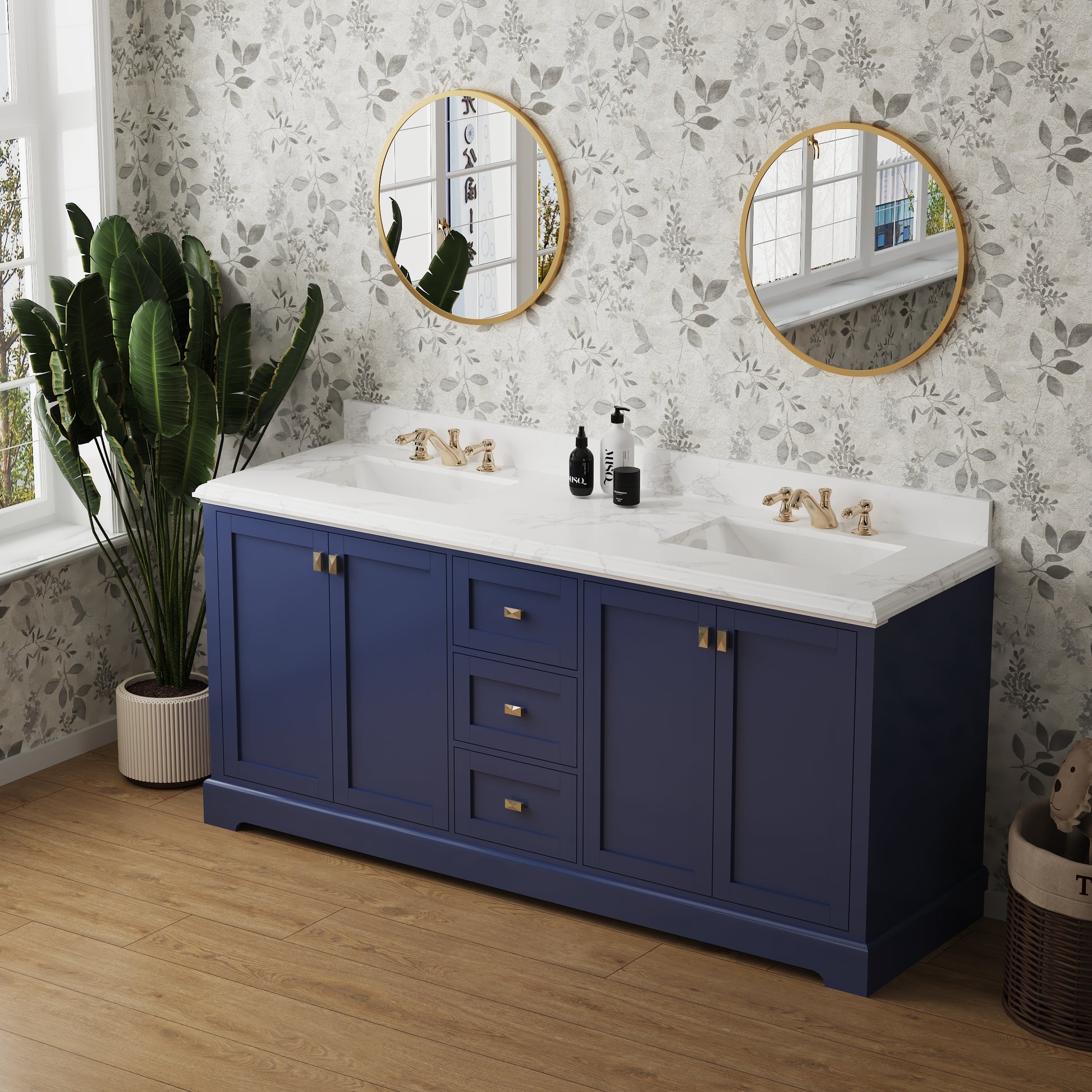 Vanity Sink Combo Featuring A Marble Countertop, Bathroom Sink Cabinet, And Home Decor Bathroom Vanities Fully Assembled Blue 72 Inch Vanity With Sink 23V02 72Nb Navy Blue Wood Solid Wood