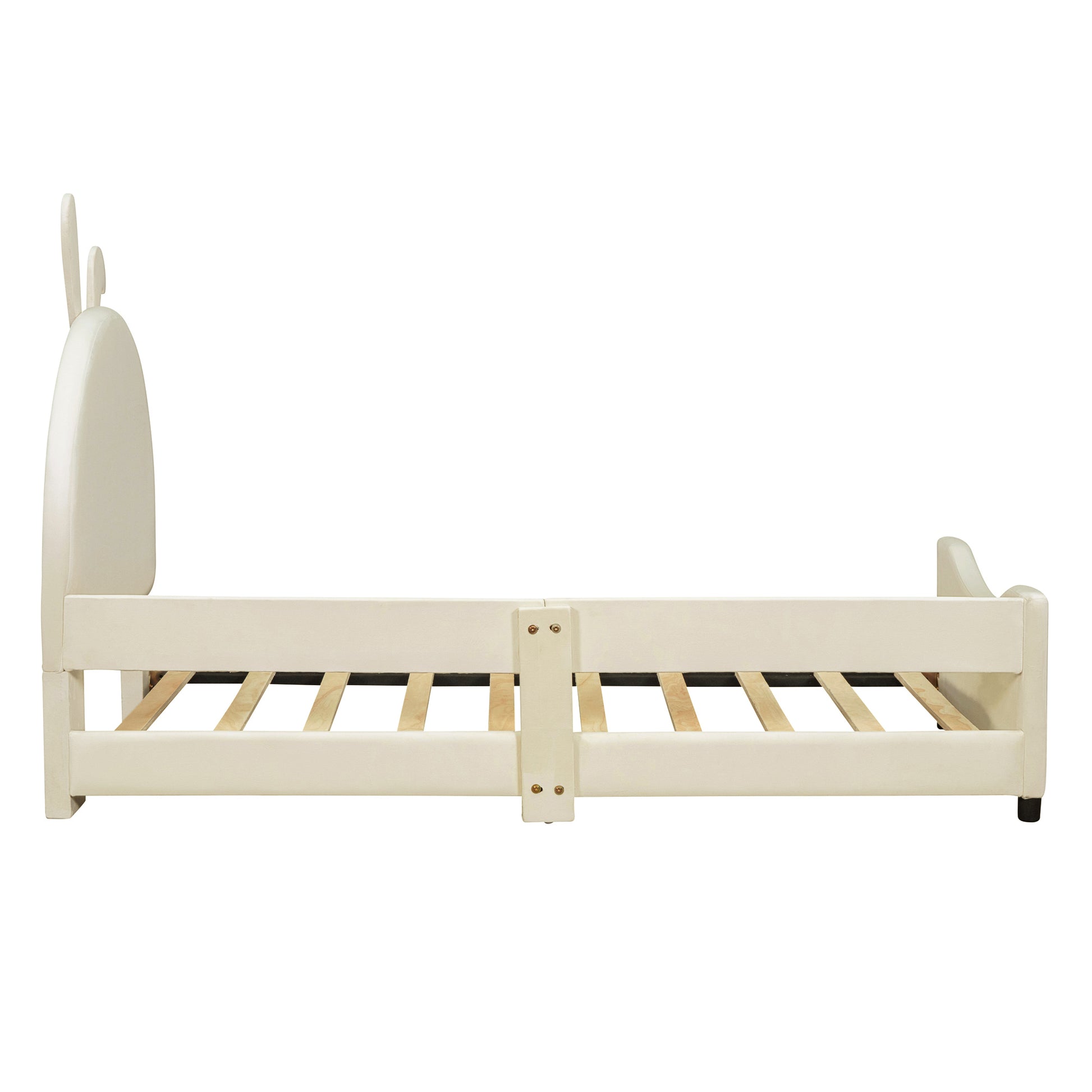 Twin Size Upholstered Daybed With Rabbit Ear Shaped Headboard, Beige Beige Velvet